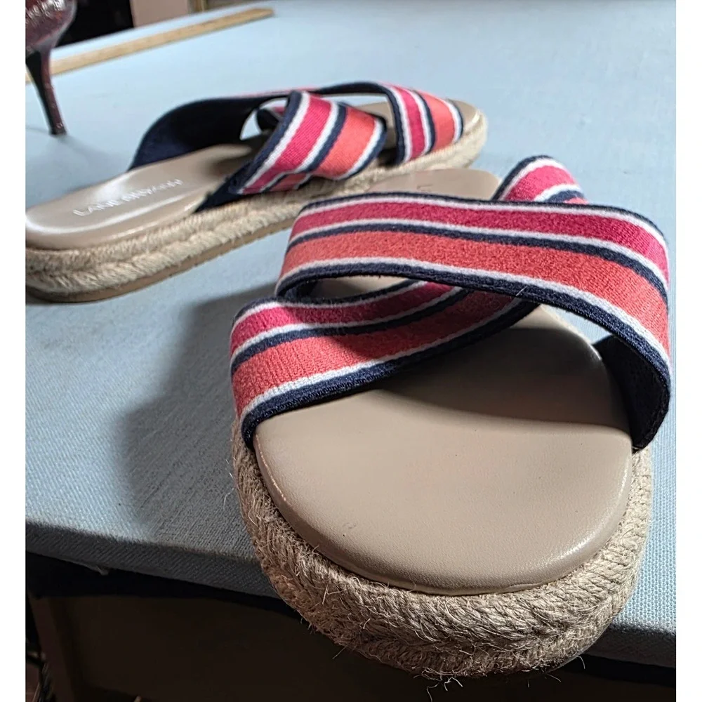 Lane Bryant Red White Blue Striped Espadrille Slide Sandals 8W 601251096